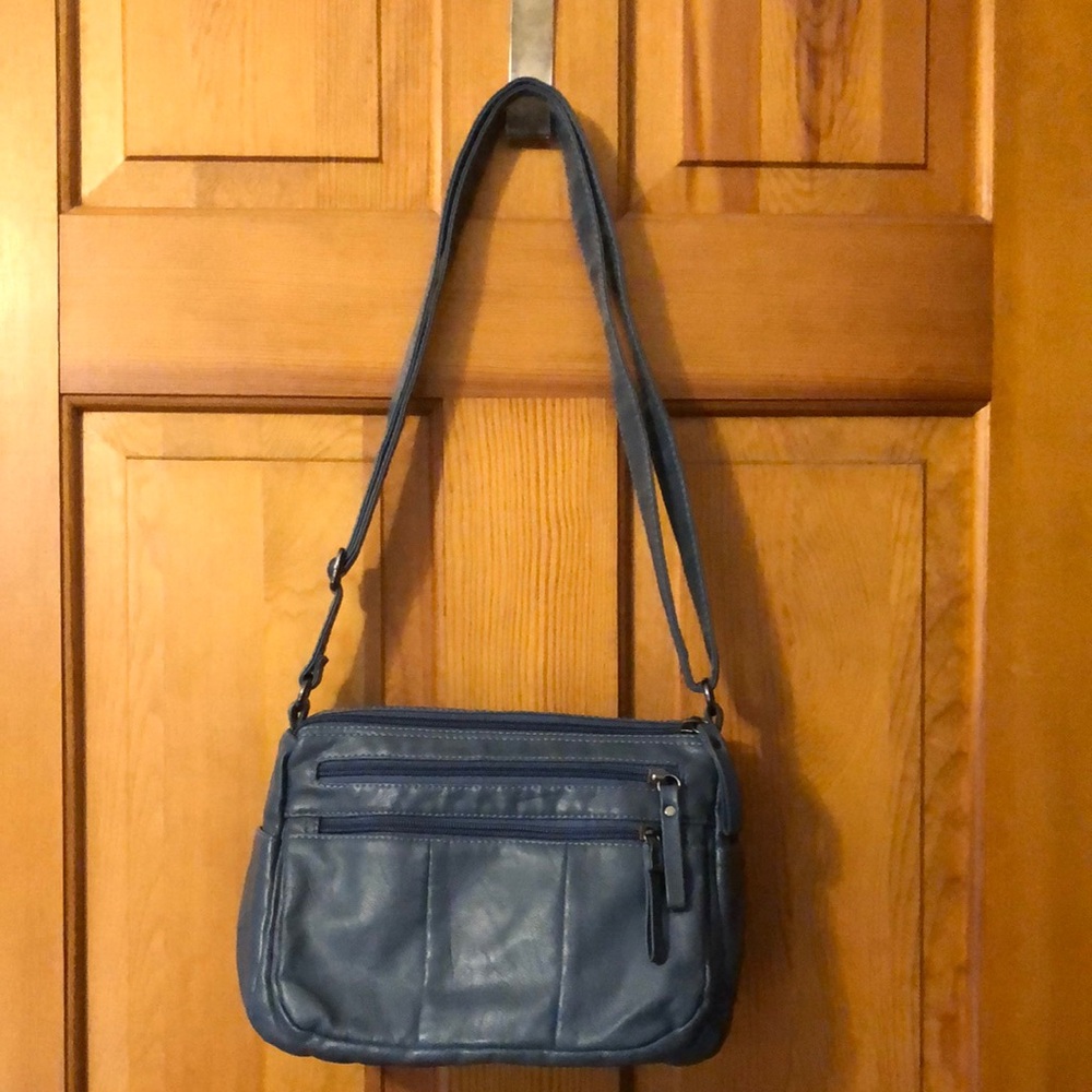 New blue leather shoulder bag